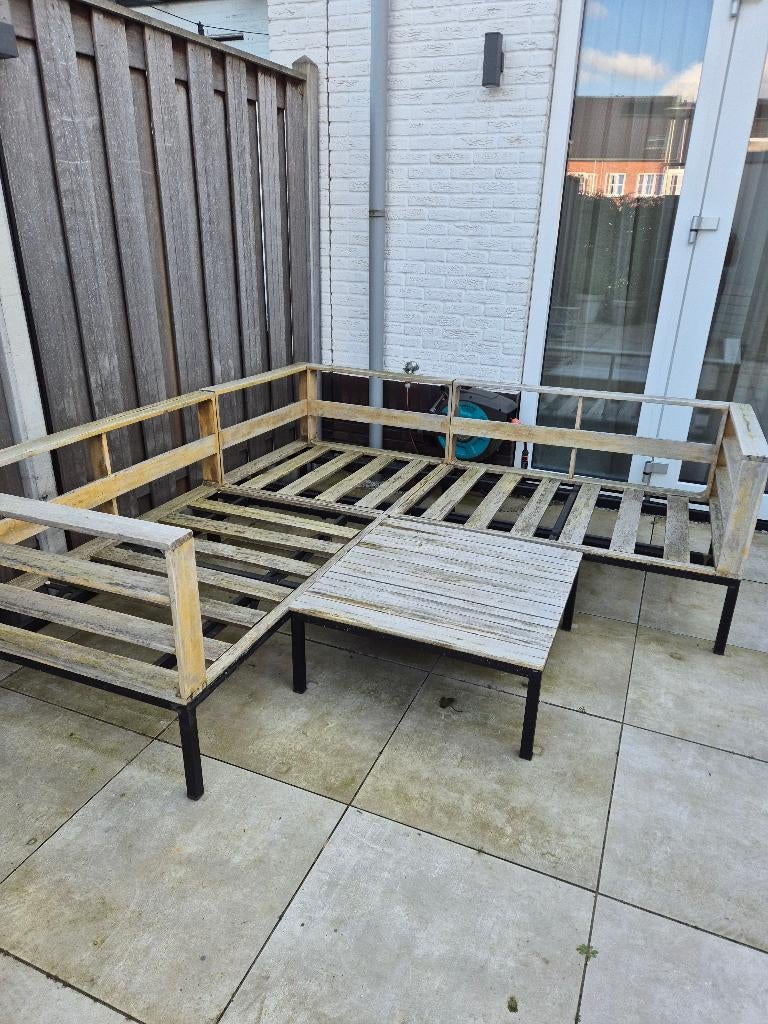 Houten loungeset + houten eettafel, Tuin en Terras, Tuinsets en Loungesets, Ophalen, Gebruikt, Loungeset, Hout