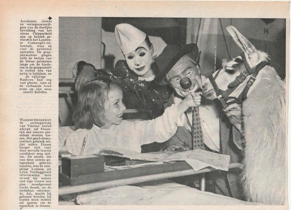 Vintage knipsel 1953 Clowns van circus Chipperfield, Verzenden, 1940 tot 1960, Nederland, Knipsel(s)