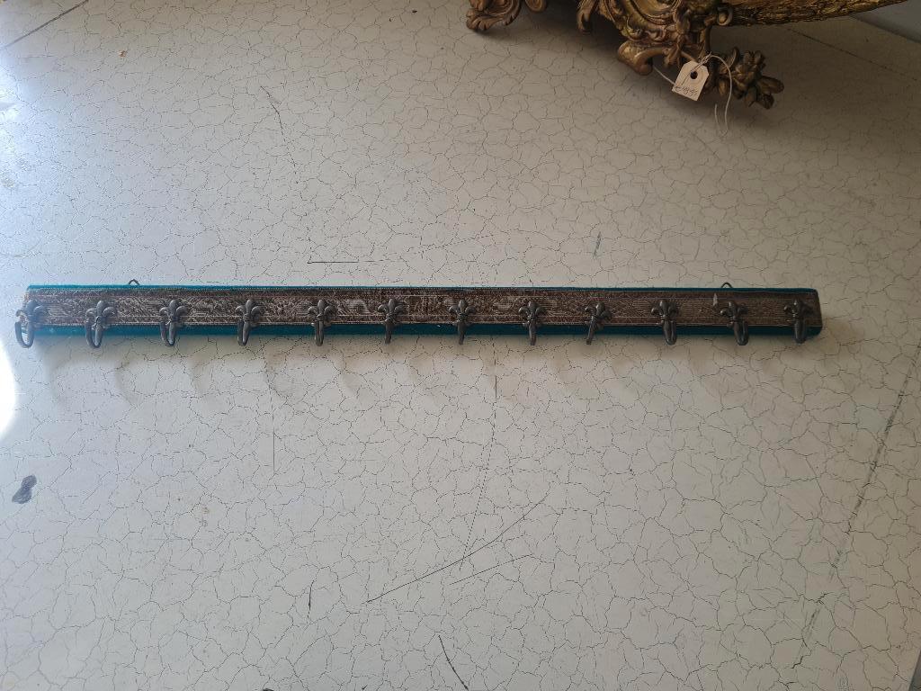 Vintage kapstokje, sierraden rekje met koperen haken