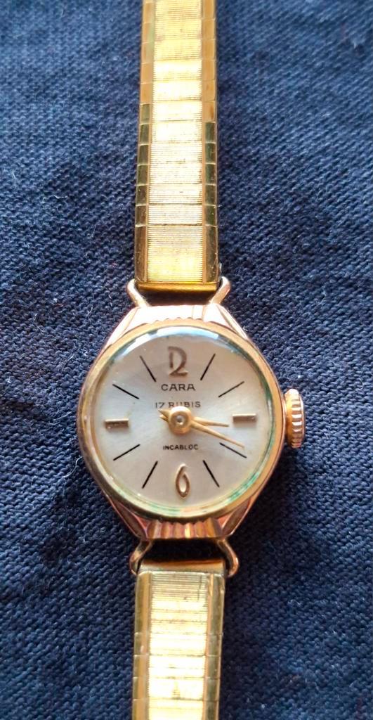 Vintage Dames Horloge CARA 17 Rubis Incabloc Verguld, Sieraden, Tassen en Uiterlijk, Horloges | Dames, Gebruikt, Polshorloge, Overige merken
