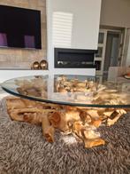Prachtige unieke salontafel van teak root., Huis en Inrichting, Tafels | Salontafels, Ophalen, Japandi, ibiza chique, hotelchique,