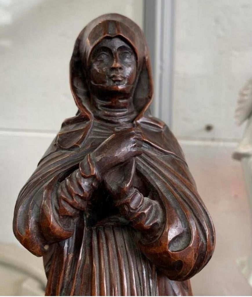 Beeld oud antiek houten mooi gesneden Madonna beeld, Ophalen of Verzenden