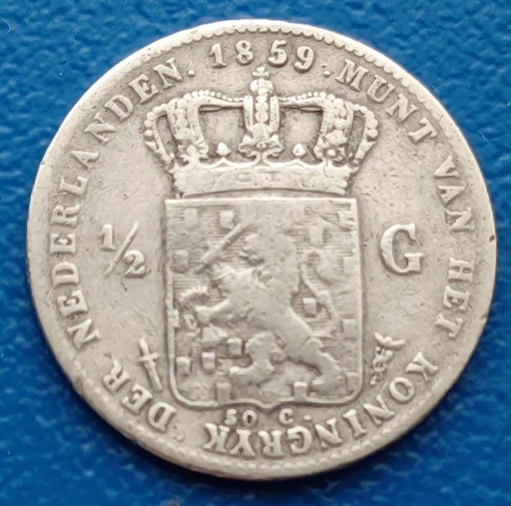 1/2 gulden 1859 - Willem III (b), Postzegels en Munten, Munten | Nederland, ½ gulden, Koning Willem III, Verzenden, Zilver