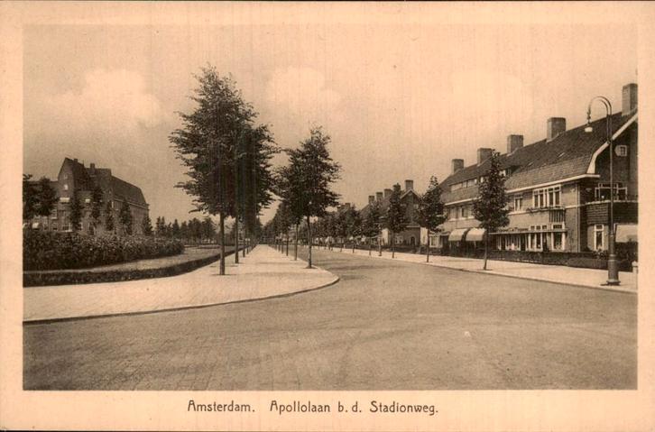 Amsterdam - Apollolaan - b. d. Stadionweg, Verzamelen, Ansichtkaarten | Nederland, Ongelopen, Noord-Holland, 1920 tot 1940, Ophalen of Verzenden