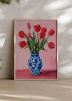 Tulpen in Delfts Blauwe Vaas – A4 Poster – Bloemen Wanddecor, Ophalen of Verzenden, Nieuw
