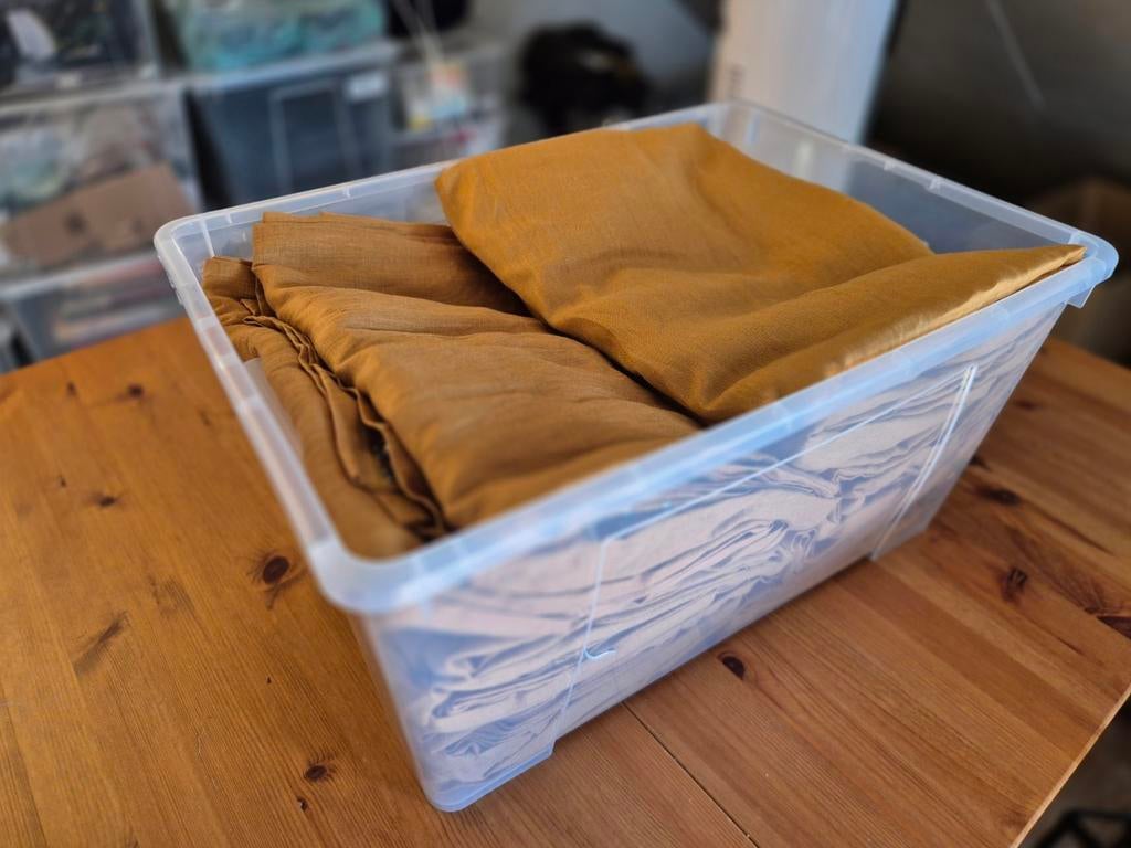 IKEA DYTAG linnen gordijnen – okergeel – 10 stuks (ook p/s), Huis en Inrichting, Gebruikt, 200 cm of meer, Ophalen of Verzenden