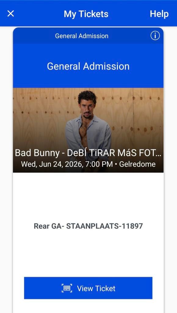 Bad Bunny General Standing Ticket - 24 Juni 2026, Eén persoon, Juni