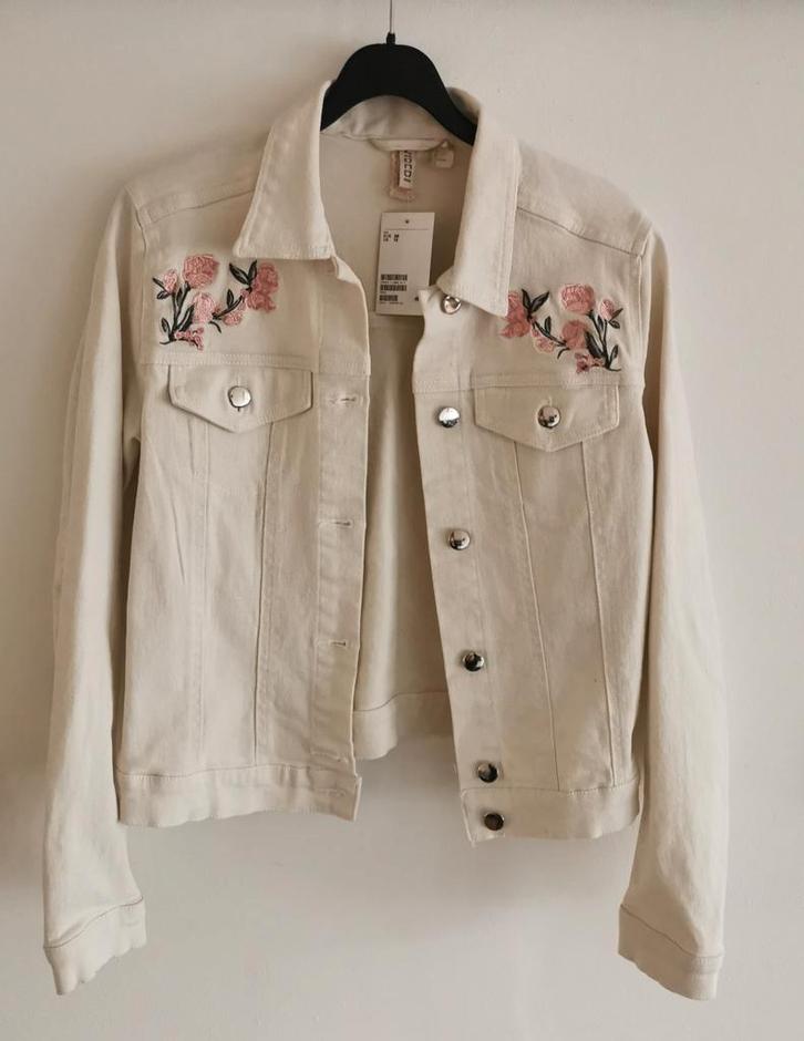 H&M denim jack met borduursel mt. 38, Kleding | Dames, Jasjes, Kostuums en Pakken, Nieuw, Jasje, Maat 38/40 (M), Overige kleuren