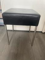 Zwarte kruk met metalen poten, Gebruikt, Zwart, Leer, Ophalen of Verzenden