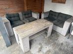Tuinset incl kussens van hout, Tuin en Terras, Ophalen, Gebruikt, 6 zitplaatsen, Bank