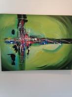 Abstract Schilderij - Groen met Kleurrijke Accenten, Ophalen