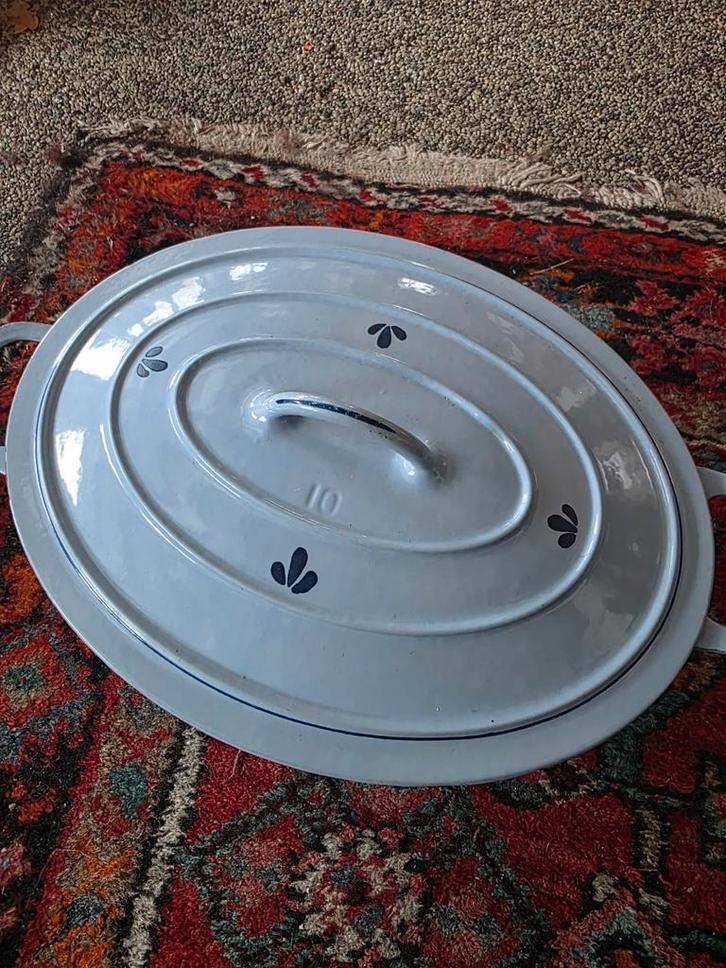 Dru Emaille Braadpan - Vintage Blauw, Huis en Inrichting, Keuken | Potten en Pannen, Gebruikt, Koekenpan of Braadpan, Overige materialen