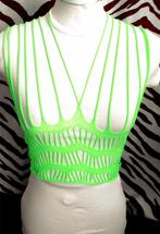 fluor groen kant net bandage crop top rave UV cyber gothic, Groen, Zonder mouw, Ophalen of Verzenden, Zo goed als nieuw