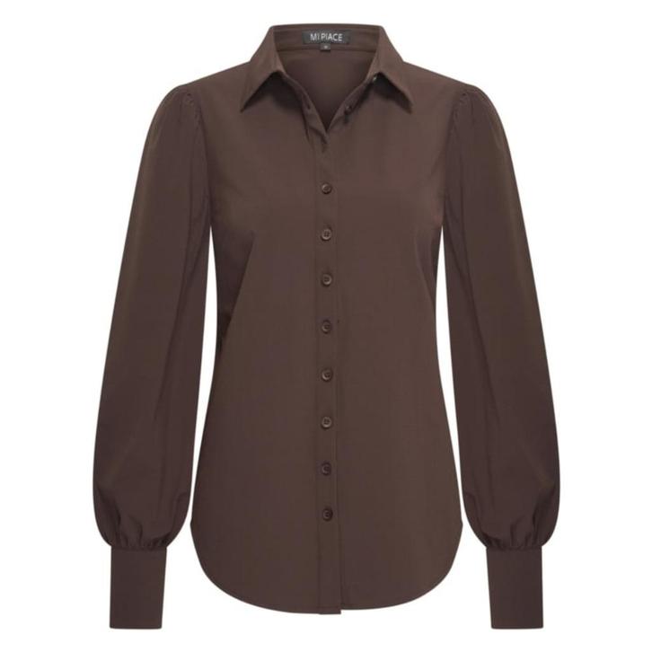 Mi Piace MP202037 | travelstof blouse pofmouwen - Espresso, Kleding | Dames, Blouses en Tunieken, Nieuw, Maat 38/40 (M), Bruin