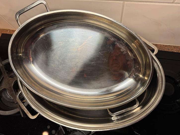 Silit (WMF) RVS braadpan ovaal met deksel 38x28cm, Huis en Inrichting, Keuken | Potten en Pannen, Gebruikt, Koekenpan of Braadpan