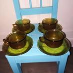Arcoroc Sierra oker amber honinggeel 4 kop en schotels, Huis en Inrichting, Ophalen, Gebruikt, Glas, Overige stijlen