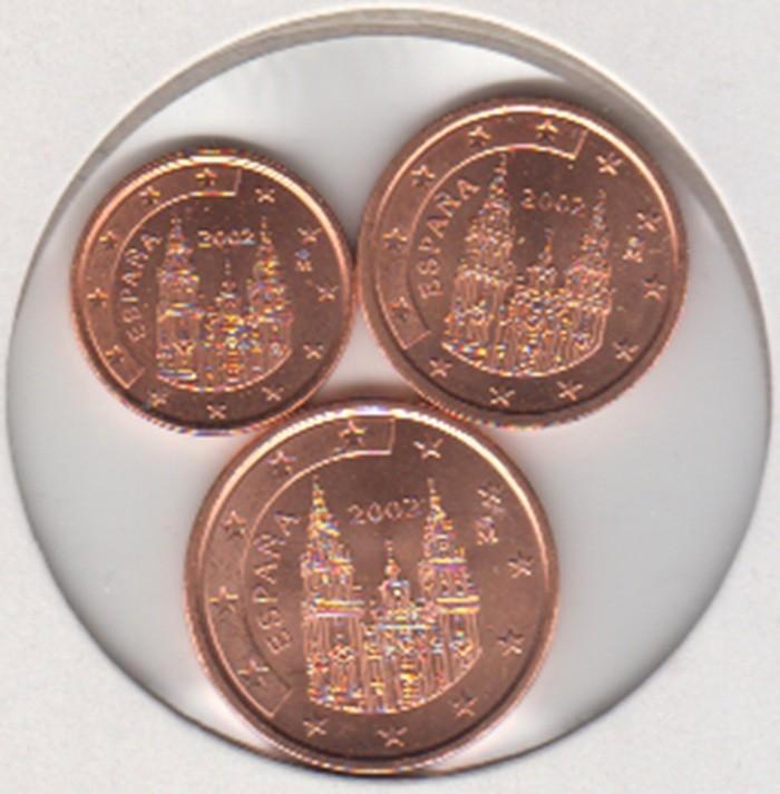 Spanje setje 1, 2 en 5 eurocent 2002 UNC, Postzegels en Munten, Munten | Europa | Euromunten, Setje, Overige waardes, Spanje, Ophalen of Verzenden