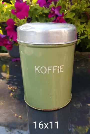 groen emaille koffiebus met aluminium deksel. beschikbaar voor biedingen