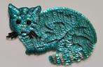 Vintage applicatie kat pailletten / lovertjes - blauw - poes, Ophalen, Nieuw, Overige applicaties