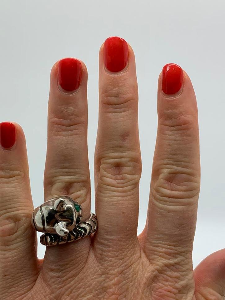 Z11 Prachtige massief zilveren ring poes maat 17,5, Sieraden, Tassen en Uiterlijk, Ringen, Zo goed als nieuw, Dame, 17 tot 18