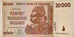 Zimbabwe 20.000 Dollar biljet 2008 - P-73, Ophalen of Verzenden, Zimbabwe, Los biljet