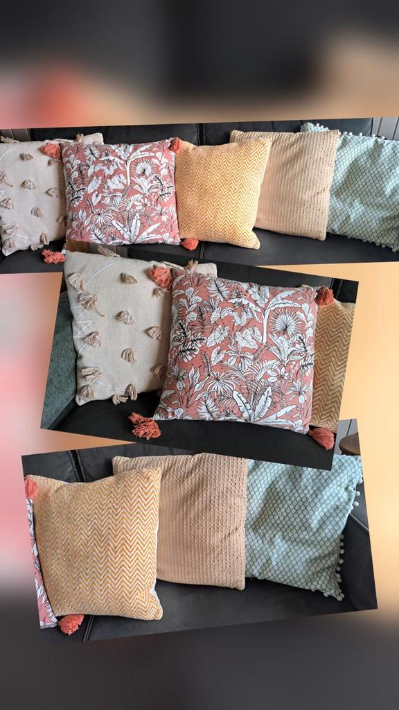 GRATIS 5 vrolijke sierkussentjes Mica Mood, Huis en Inrichting, Woonaccessoires | Kussens, Zo goed als nieuw, Overige kleuren