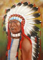 Indiaan Cheyenne krijger, Antiek en Kunst, Kunst | Schilderijen | Klassiek, Ophalen of Verzenden