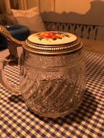 Vintage BMF Bierseidel Bierpul Glas Tinnen Deksel Bloemen, Antiek en Kunst, Ophalen of Verzenden