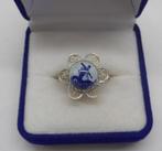 Zilveren vintage ring delfts blauwe steen  nr.215, Dame, Kleiner dan 17, Zo goed als nieuw, Zilver