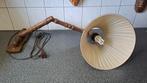 Vintage houten beweegbare wandlamp met stoffen kap, Gebruikt, Klassiek, Onbekend, Ophalen of Verzenden