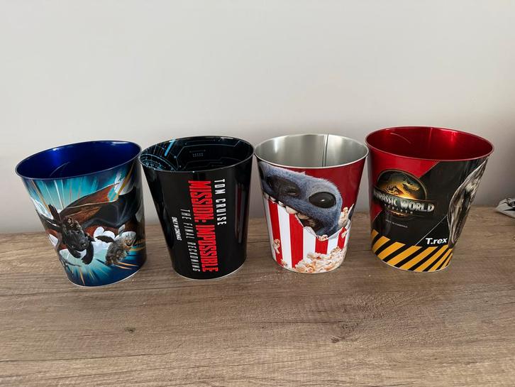 4 Popcorn Emmers - Lilo & Stitch, Jurassic World..., Verzamelen, Complete verzamelingen en Collecties, Ophalen