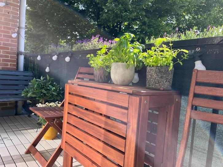 IKEA balkon set / IKEA ÄPPLARÖ, Tuin en Terras, Tuintafels, Zo goed als nieuw, Rechthoekig, Hout, Ophalen