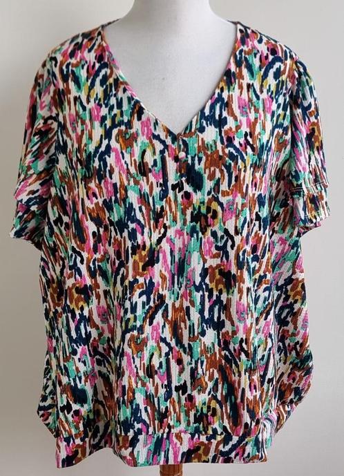 MS Mode gaaf beige shirt met gekleurde prints mt. 54 (3XL), Kleding | Dames, Grote Maten, Zo goed als nieuw, Shirt of Top, Beige