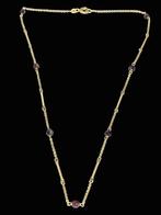 14 karaats gouden Ketting met 7  Granaat steentjes, Verzenden, ., Zo goed als nieuw, .