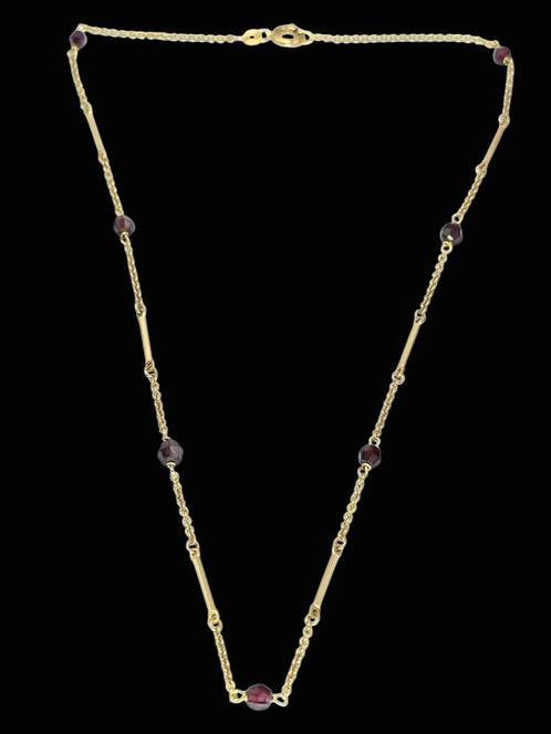 14 karaats gouden Ketting met 7  Granaat steentjes, Sieraden, Tassen en Uiterlijk, Kettingen, Zo goed als nieuw, Goud, Goud, Verzenden
