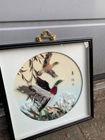 Schilderij Japans met eenden vintage  echte veren, Antiek en Kunst, Ophalen of Verzenden