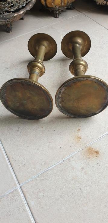 Set van 2 vintage koperen kandelaars beschikbaar voor biedingen