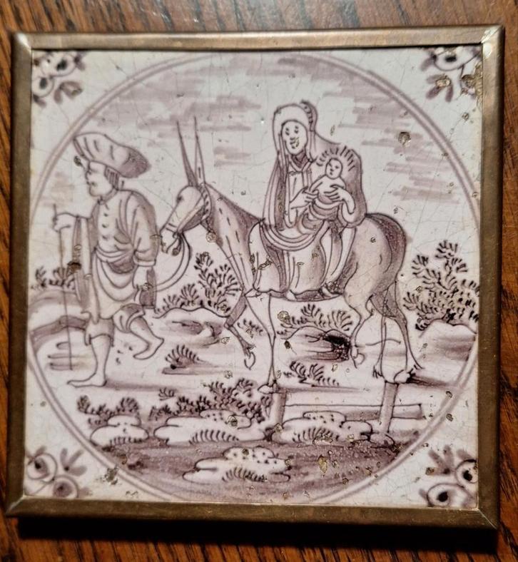 Zeer zeldzame  tegel de vlucht naar Egypte., Antiek en Kunst, Antiek | Wandborden en Tegels, Ophalen of Verzenden