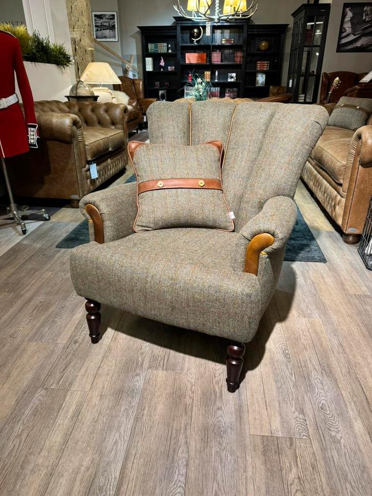 NIEUW: CHESTERFIELD FAUTEUIL STOF MANOR HARRIS TWEED GROEN, Huis en Inrichting, Fauteuils, Nieuw, Stof, 75 tot 100 cm, Ophalen of Verzenden