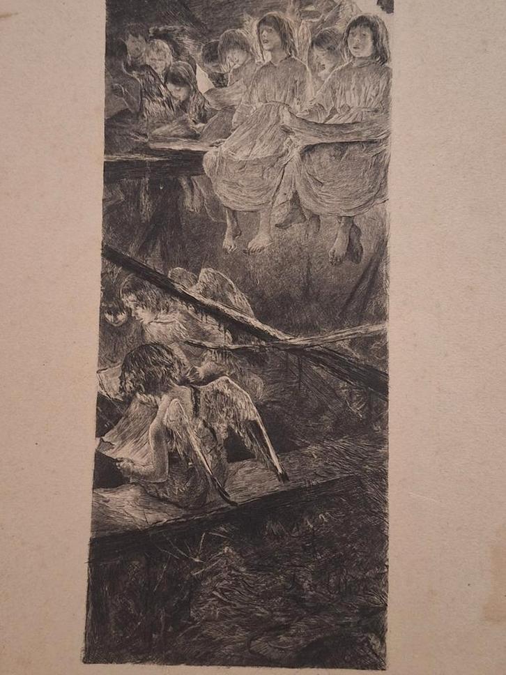 Engel Litho -  Gesigneerd onduidelijk, Antiek en Kunst, Kunst | Etsen en Gravures, Ophalen of Verzenden