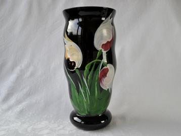 Zwarte glazen Art Deco Vaas – Booms glas, De Ruppel ~1930 beschikbaar voor biedingen
