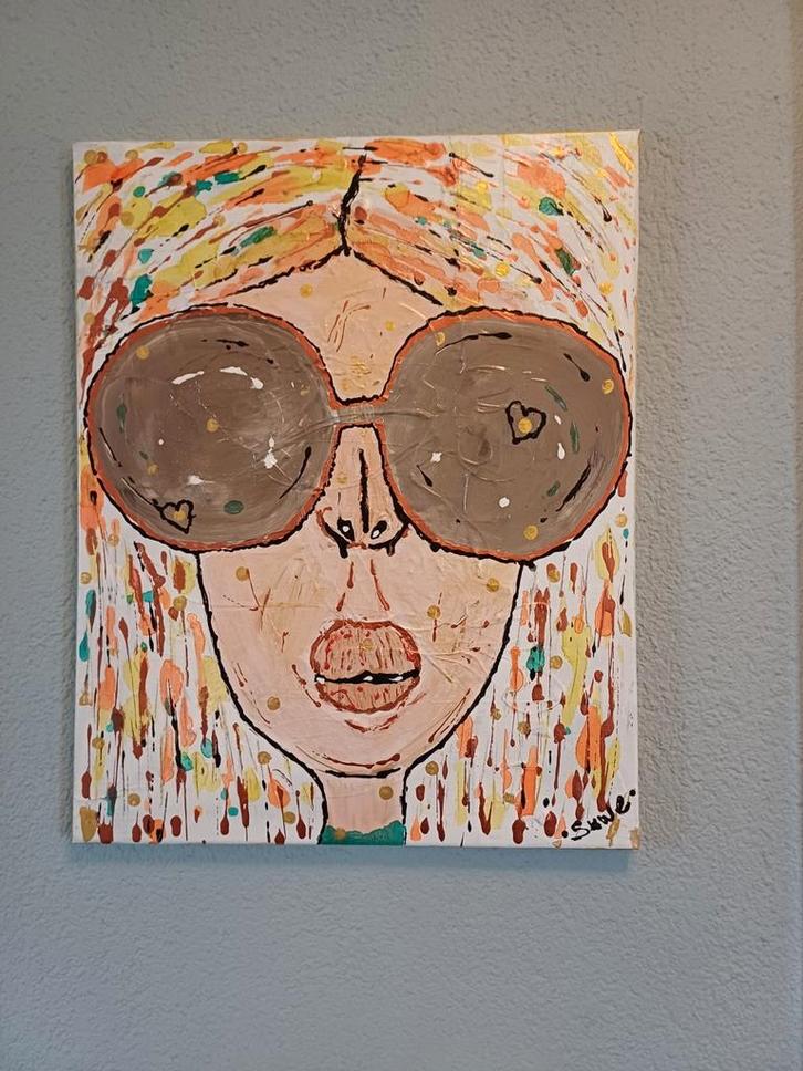 Schilderij: Vrouw met Bril - 40x50 cm, Antiek en Kunst, Kunst | Schilderijen | Modern, Ophalen of Verzenden