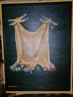 Acryl schilderij - libelles met doek en fruit, Antiek en Kunst, Ophalen of Verzenden