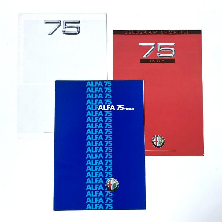 Alfa Romeo 75 – 3 brochures, Boeken, Auto's | Folders en Tijdschriften, Zo goed als nieuw, Alfa Romeo, Verzenden