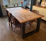 Massief houten eettafel 200100 cm – stalen onderstel, Huis en Inrichting, Ophalen, Gebruikt, Eikenhout, 200 cm of meer