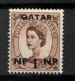 Qatar 1957 Queen Elizabeth opdruk met plakker, Verzenden, Midden-Oosten