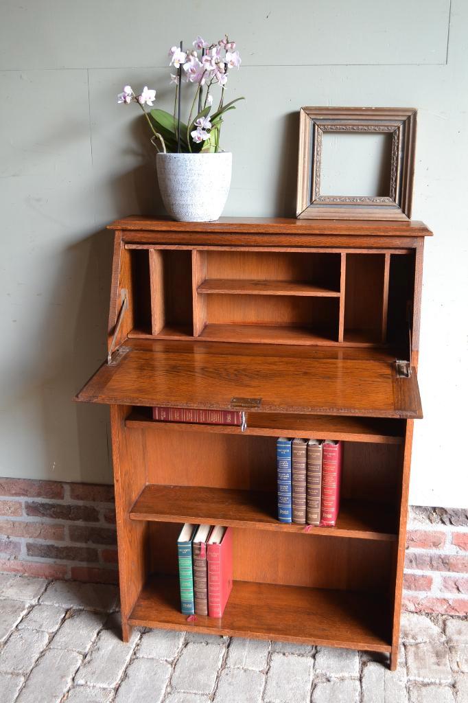 Prachtig antiek eiken houten Art Deco studentenbureau., Antiek en Kunst, Antiek | Meubels | Tafels, Verzenden