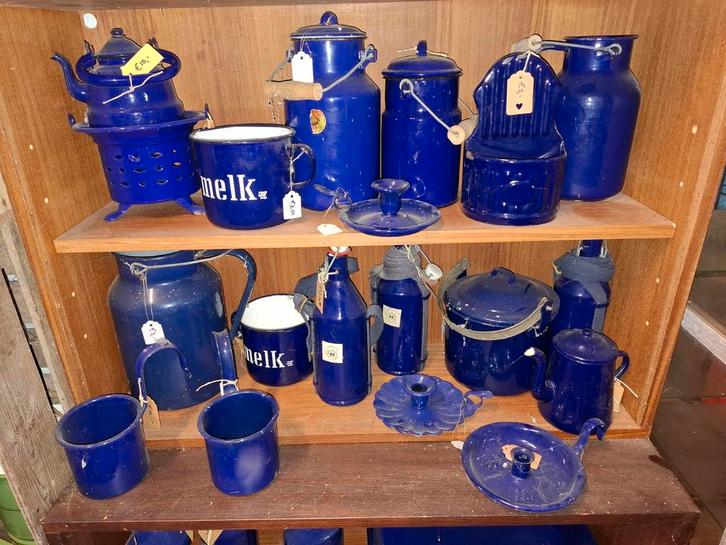 Partij Kobalt Blauw Emaille - 55 Stuks, Antiek en Kunst, Antiek | Emaille, Ophalen of Verzenden