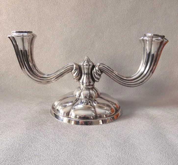 Duits zilveren tweelichts kandelaar, Antiek en Kunst, Antiek | Goud en Zilver, Zilver, Ophalen of Verzenden