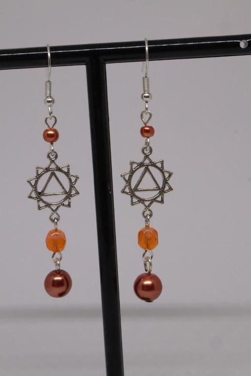 Lange oranje oorbellen met parels, tussenzetsels en kralen, Sieraden, Tassen en Uiterlijk, Oorbellen, Nieuw, Hangers, Oranje, Ophalen of Verzenden